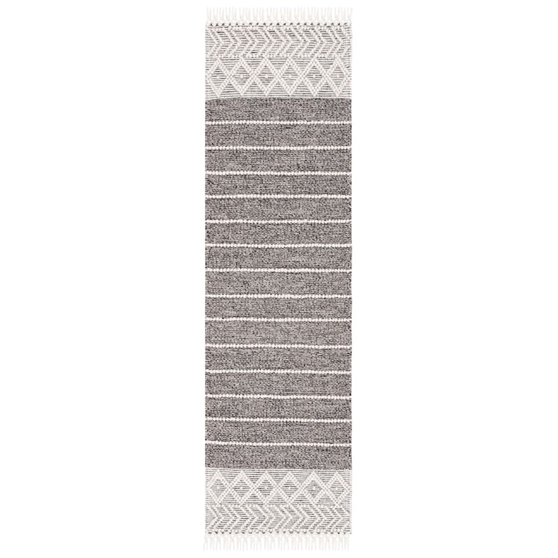 SAFAVIEH Handmade Vermont Stephenie Boho Wool Fringe Rug - 2'3" x 8' Runner - Black/Ivory