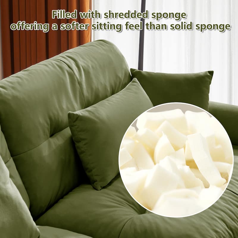 U-Shaped Velvet Sectional Sofa Set with Ottoman, 130" 3-Seater Modular Sofa withRound Armrests, Modern Upholstered Couch