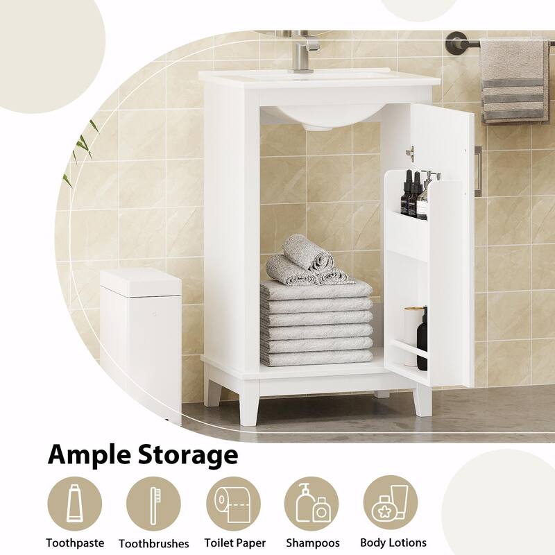 Modern 20-Inch Small Bathroom Vanity Cabinet with Ceramic Basin
