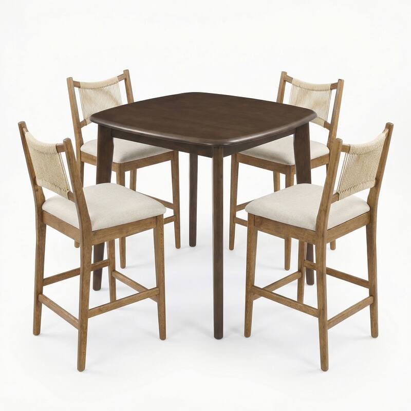 Christopher Knight Home - Modern 5-Piece Rubberwood Counter Height Dining Set with 4 Upholstered Rope Back Stools