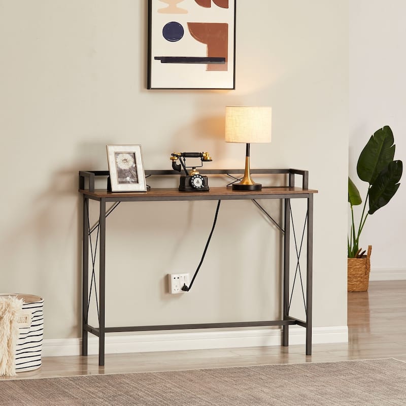 5-Pieces Console Table with Bar Stools Set, with 2 Outlet and 2 USB Ports, Dining Table Sets for Breakfast Nook