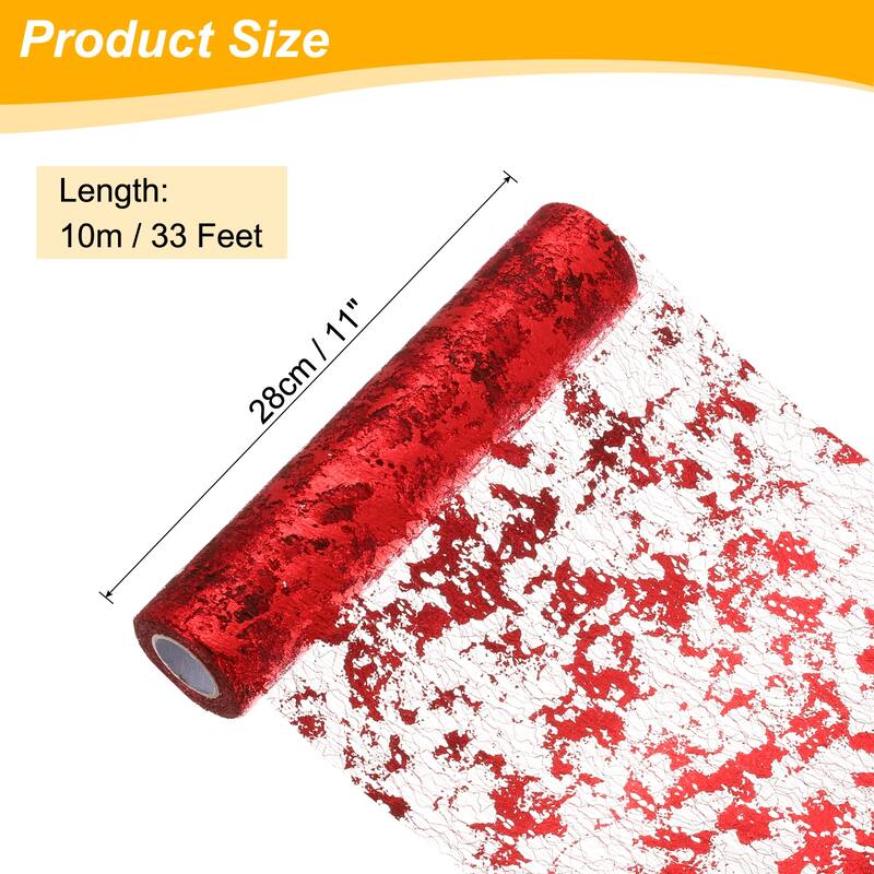Table Runner, Sequin Gold Foil Thin Mesh Metallic Table Runner - Red - 33 Feet