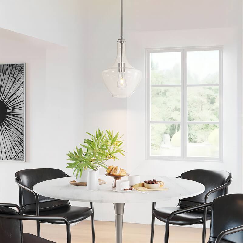 10.4" 1-Light Modern Bell-Shaped Chrome/Gold/Matte Black Clear Glass Pendant Light for Kitchen Island Dining Room