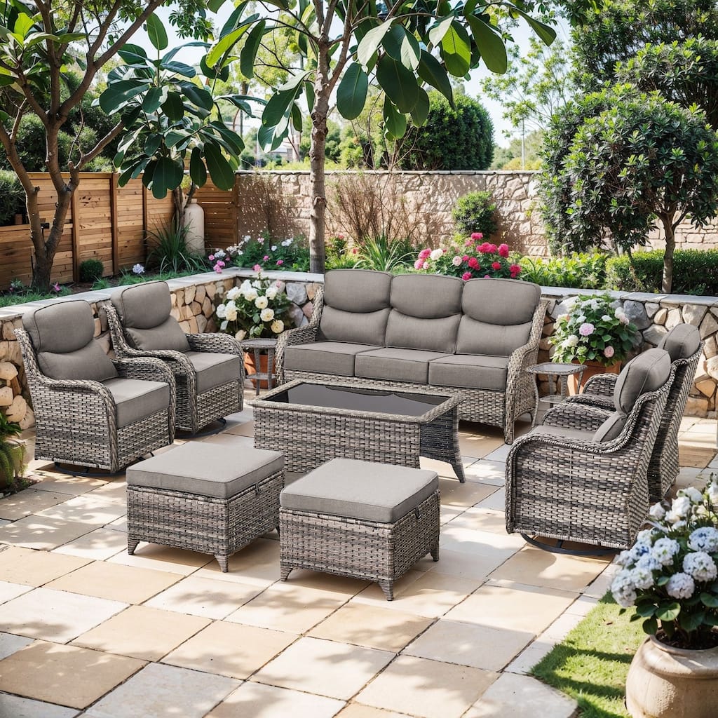 Pocassy Outdoor Patio Furniture Sofa Swivel Chairs Sets