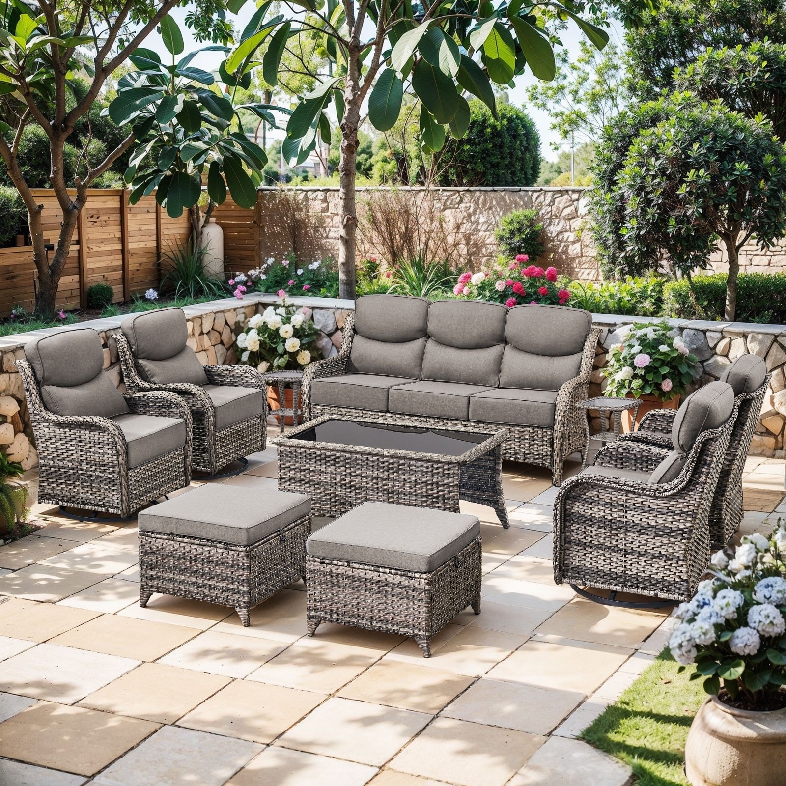 Pocassy Outdoor Patio Furniture Sofa Swivel Chairs Sets