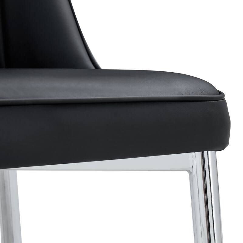Roomfitters PU Dining Chairs with Sleek Back and Silver Metal Legs, Set of 8 for Dining, Bedroom or Office Use, Black+Silver