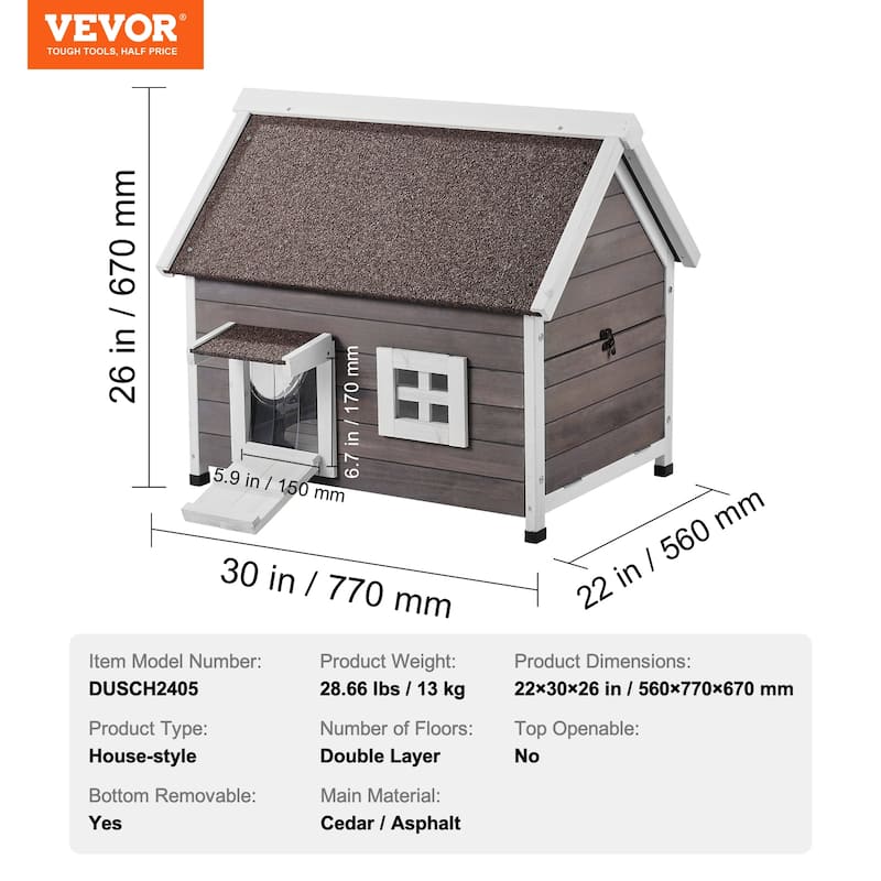 Outdoor Cat House Weatherproof Feral Cat Shelter for Multiple Cats