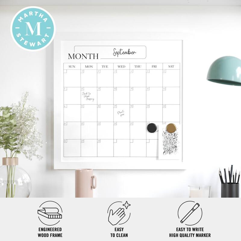 Martha Stewart Dry Erase Magnetic Monthly Calendar and with Woodgrain Frame