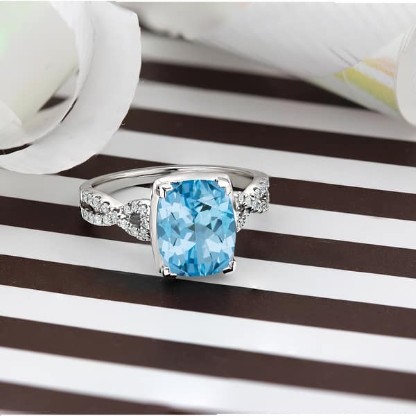 Diamond Sky Blue Topaz Cushion Ring Diamond Sky Blue Topaz Cushion Ring