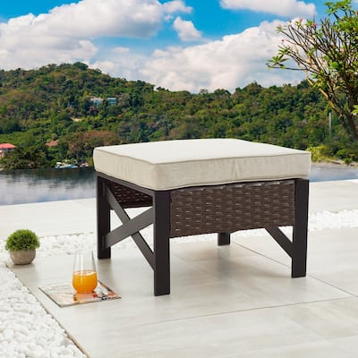 Patio Festival Outdoor Wicker Metal X-Arm Collection Ottoman with Cushion