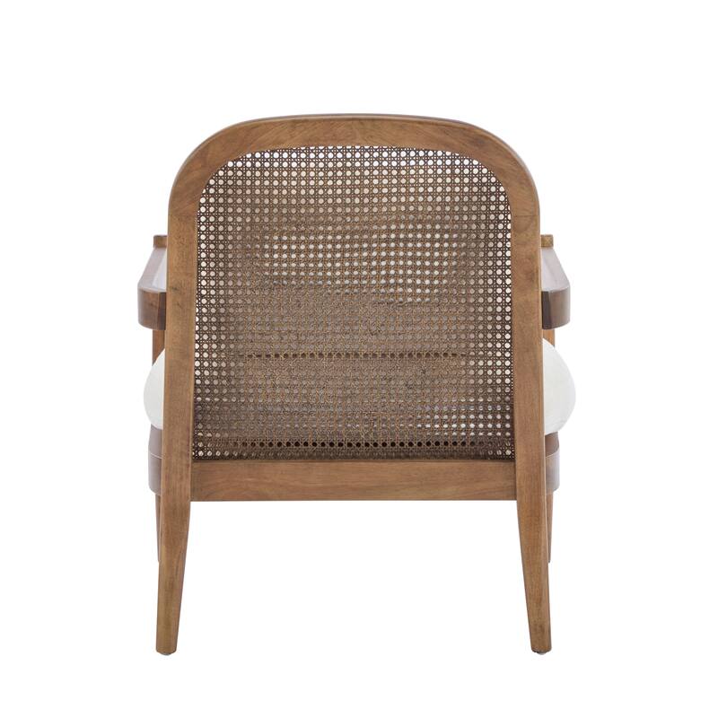 [Set of 2] 26.6" Mid-Century Modern Accent Chair with Light Brown Finish Solid Wood Frame and Rattan Backrest