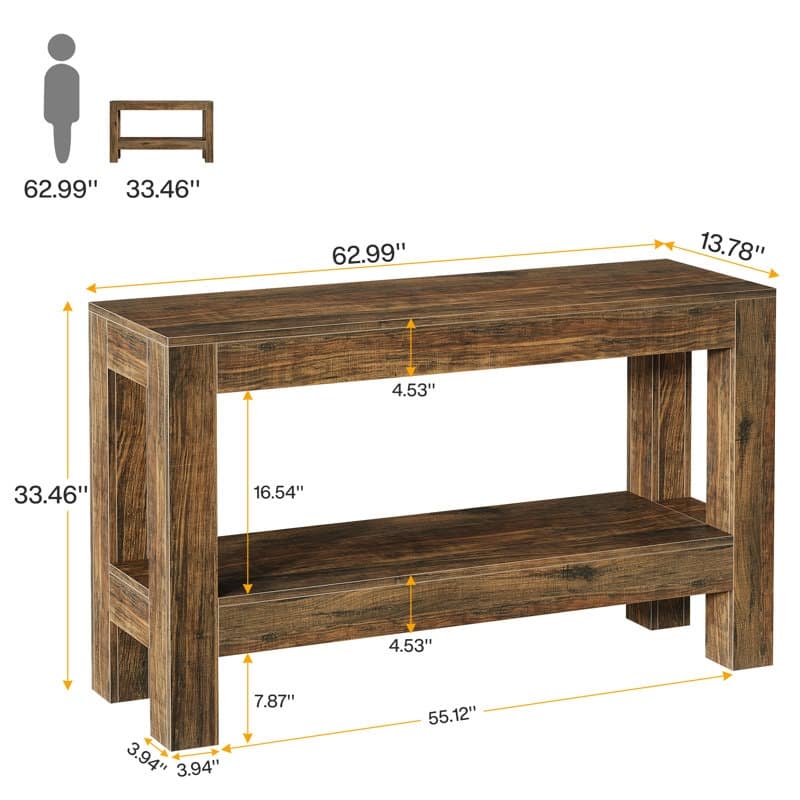 62.99 Inches Long Wood Console Table, 2 Tiers Entryway Table Sofa Table