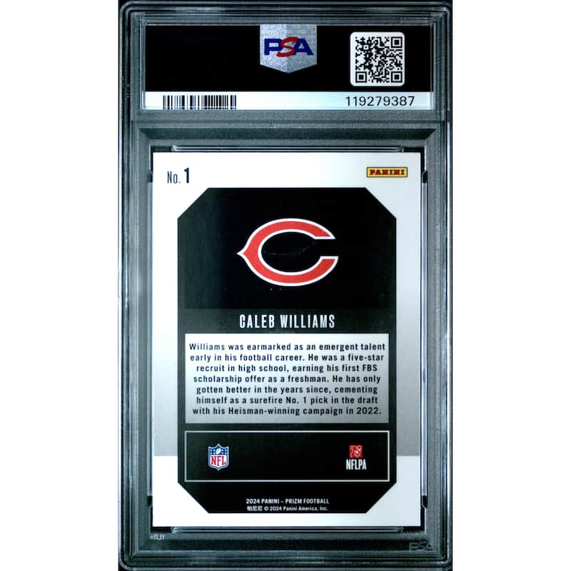 Caleb Williams 2024 Panini Prizm Emergent Football Rookie Card #1 Graded PSA 10 Cert # 119279387 - 8' x 11'
