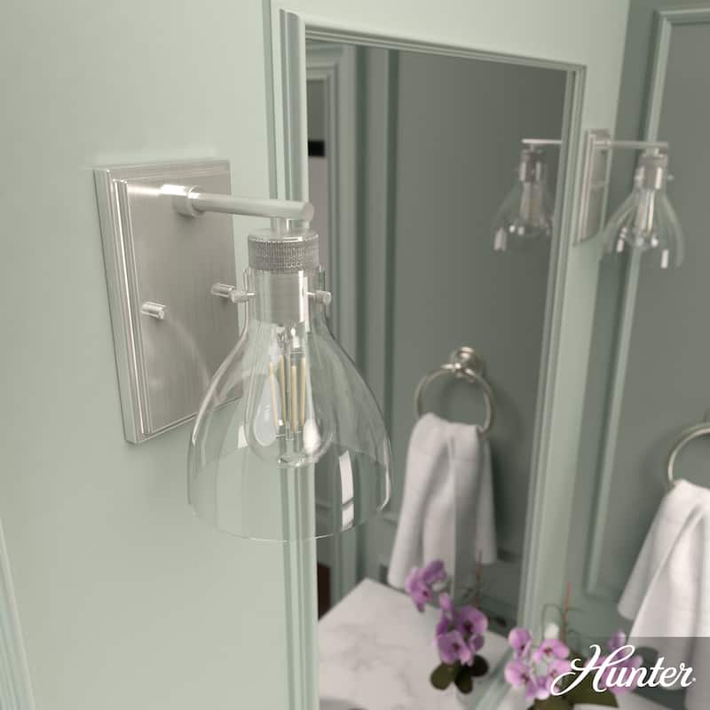Hunter Van Nuys 1-Light Wall Sconce - Damp Rated - Bathroom, Laundry, Hallway - Transitional, Vintage, Industrial