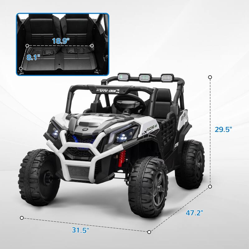 Qaba 24V Dual Motor Kids Ride-On Car, 2 Seater, Parental Remote, 3 Speed, LED Lights, White