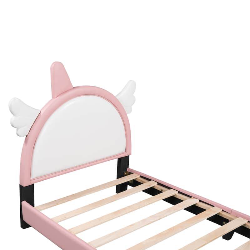 Upholstered Bed With Unicorn Shape Headboard,Platform Bed with Headboard and Footboard