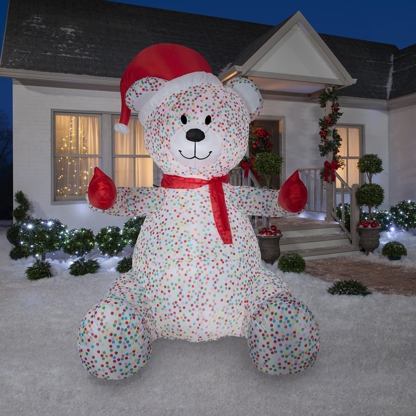 Gemmy Candy Sprinkles Airblown Inflatable Bear with Santa Hat