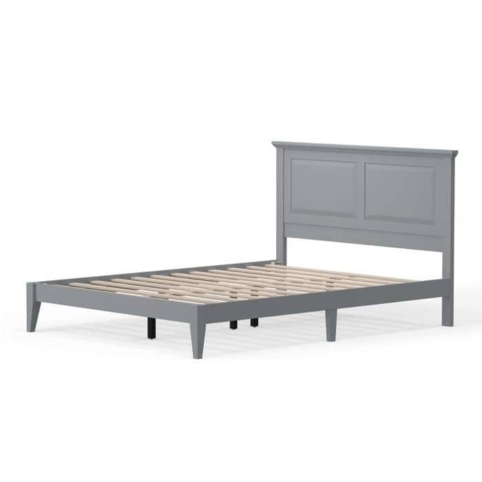 Solid Oak Platform Bed with Tapered Legs and Headboard