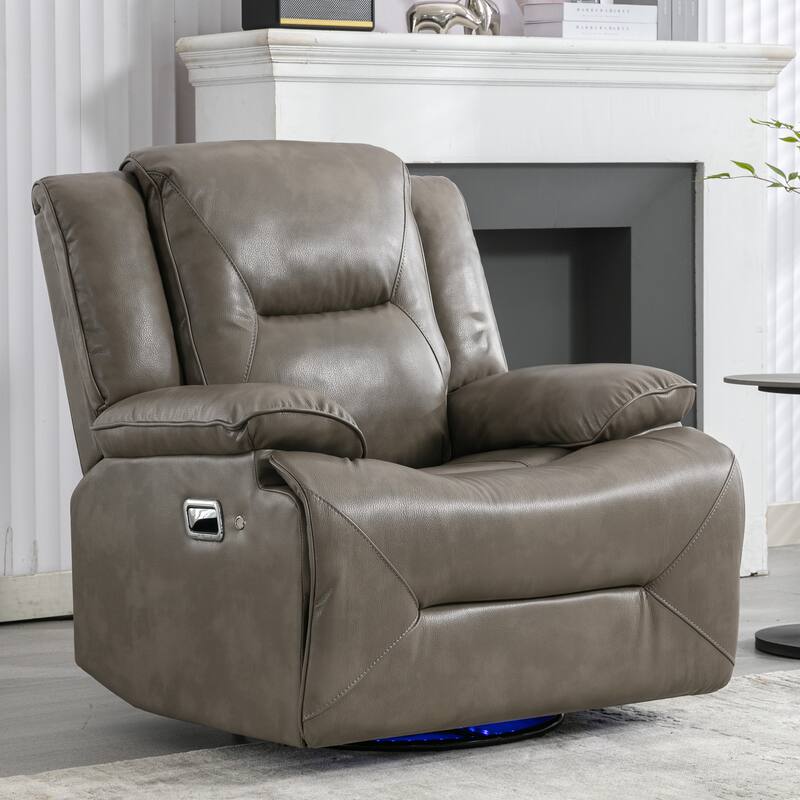 360° Swivel and Rocking Home Theater Recliner Manual Recliner Chair with a LED Light Strip for Living Room,Bedroom, Black