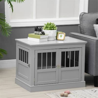 Dog Crate Table with French Doors and Magnetic Closure