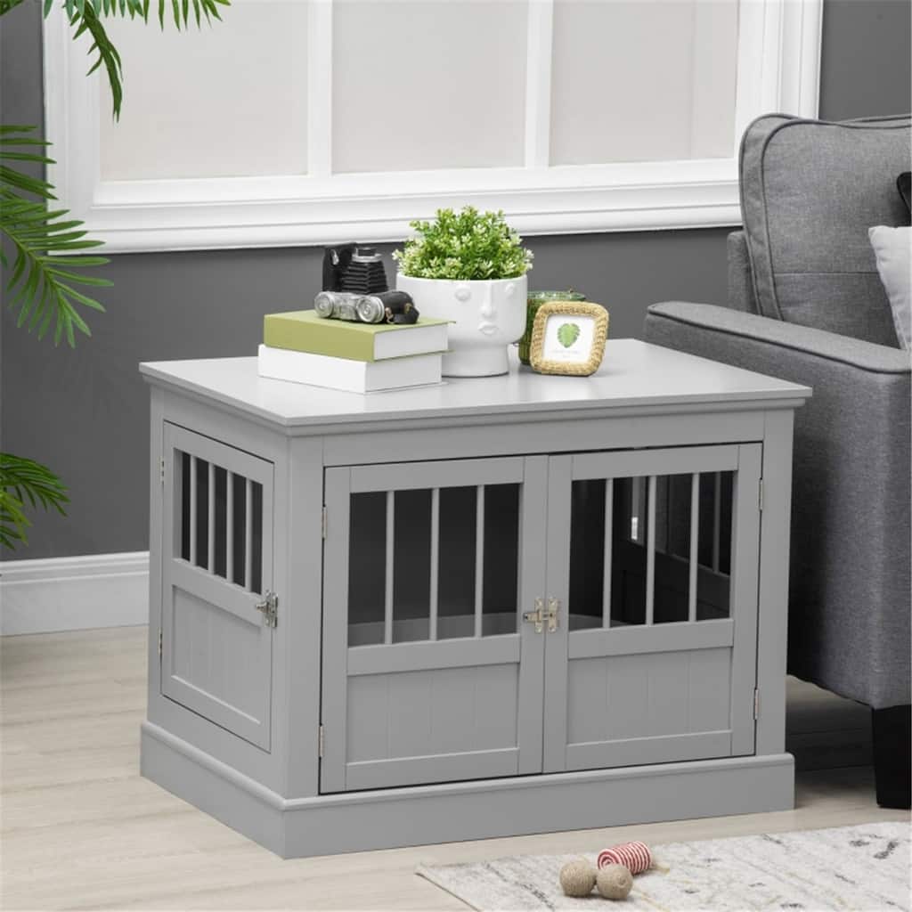 Dog Crate Table with French Doors and Magnetic Closure