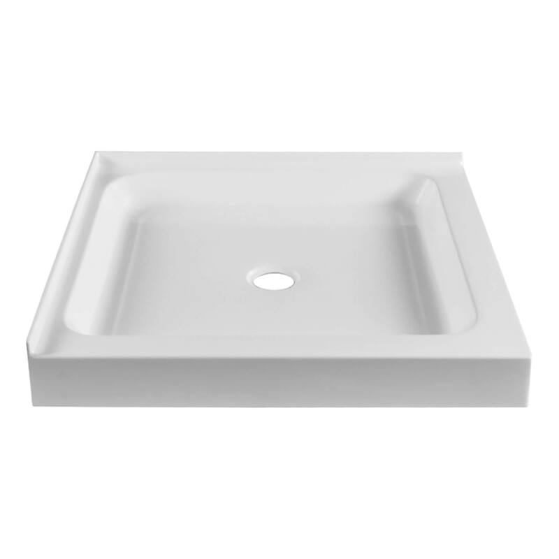 Fine Fixtures Double Threshold Acrylic Shower Base - Non-Slip Textured Surface Shower Floor Pan in White