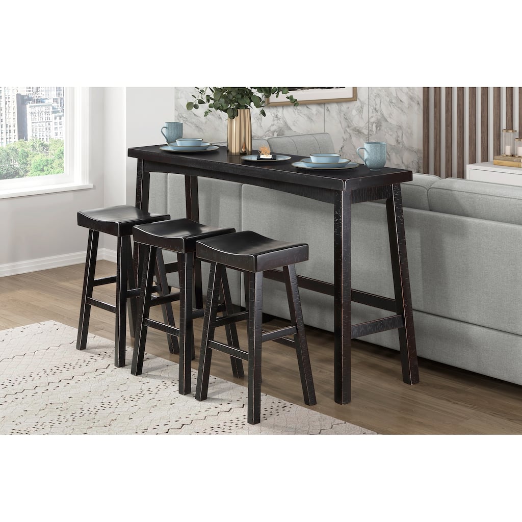 Transitional 4-Piece Pub Height Set, Table and Bar Stools Solid Rubberwood Furniture