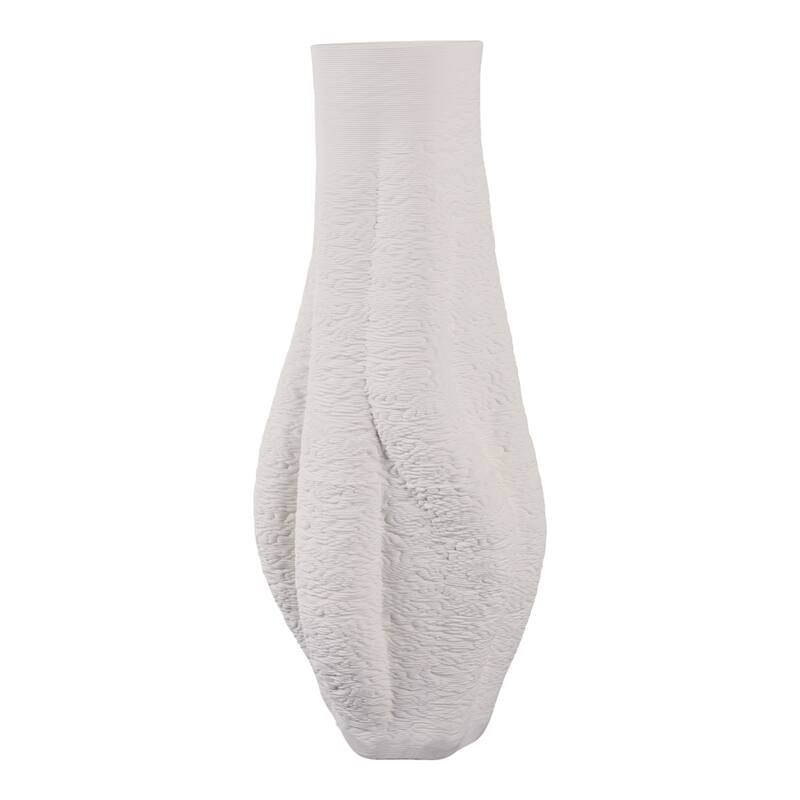 Porcelain Sculptural Vase with Curved Silhouette and Intricate Detail - 7" x 7" x 16"