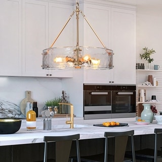 Modern Glam Gold Chandelier 3-Light with Clear Glass Lantern Pendant ...