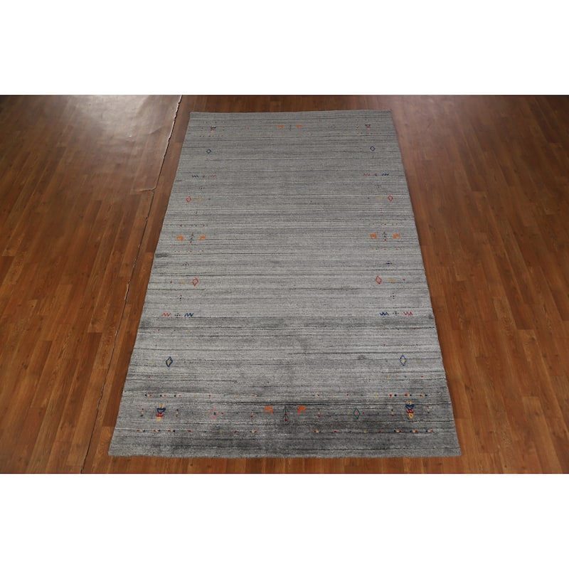 Hand Knotted Oriental 100% Wool Carpet Tribal Tribal Greys & Charcoal Gabbeh Area Rug - 8' 1'' X 5' 0''