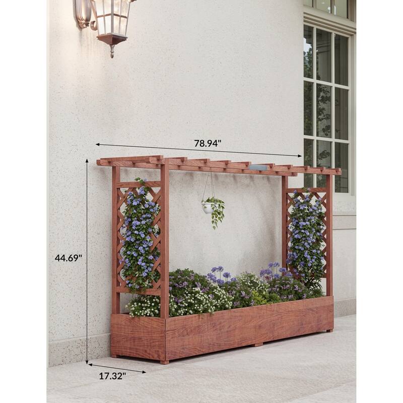 Wooden Elevated Garden Planter with Trellis