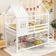 preview thumbnail 6 of 7, White Wooden Twin House Bed with Stairs and Roof for Kids