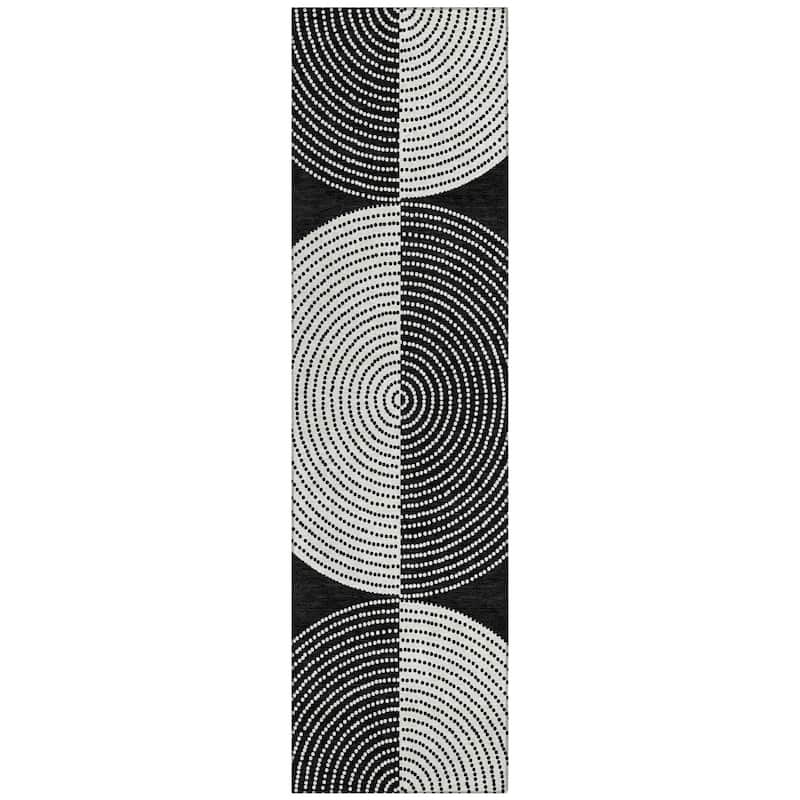 Machine Washable Indoor/ Outdoor Geo Circles Chantille Rug