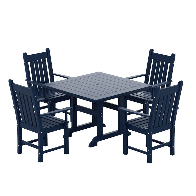 Laguna Hdpe All Weather Outdoor Patio Dining Set with Square Table, Arm Chairs (5-Piece Set)