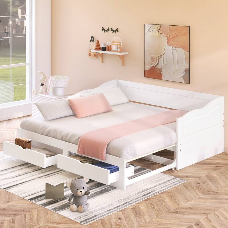 White Twin Pine Extendable Daybed with Drawers