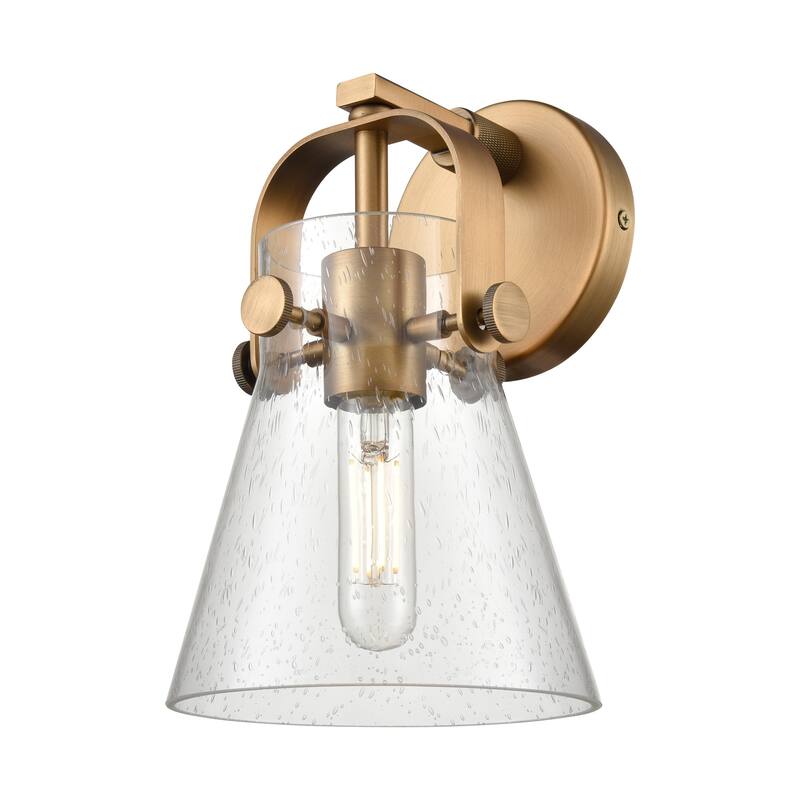 Innovations Lighting 423-1W-10-7 Pilaster II Cone Sconce Pilaster II - Brushed Brass / Seedy