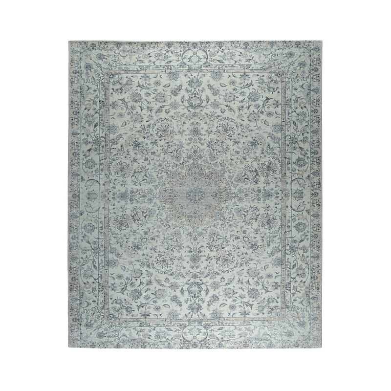 Home Decor EORC Hand-Knotted Wool & Viscose Kerman-Kashan-Isfahan Rug Elegant Beige Area Rug for Living Room, Bedroom, Office