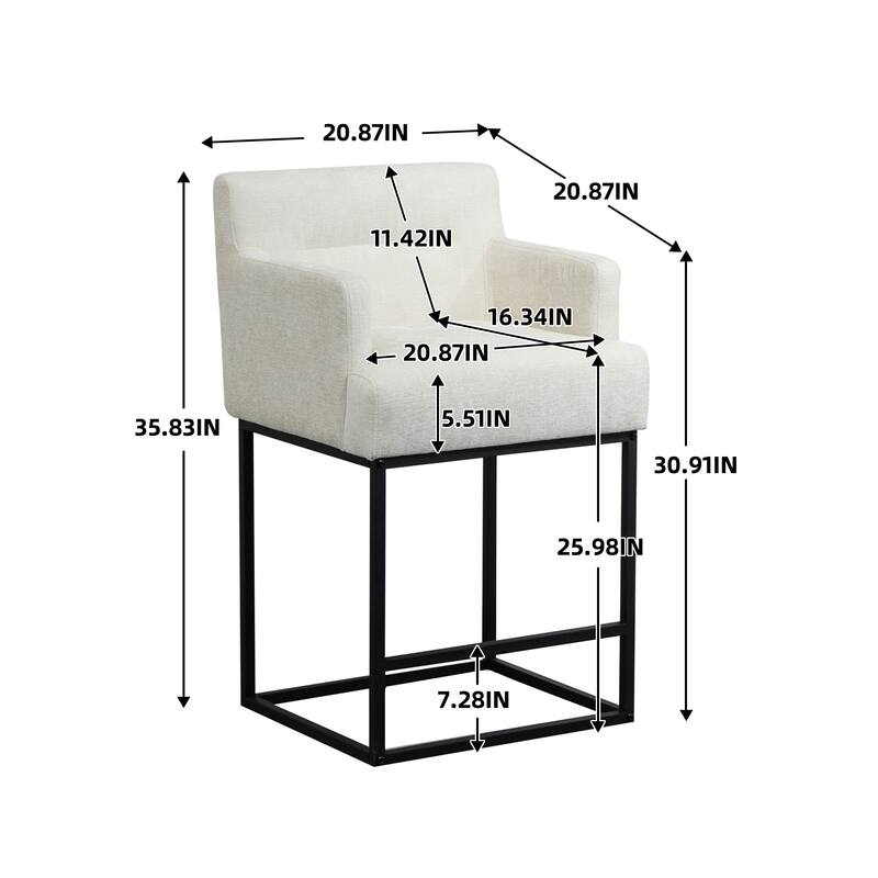 House Hold Counter Height Bar Stools Set of 2,Modern Square PU Bar Stool