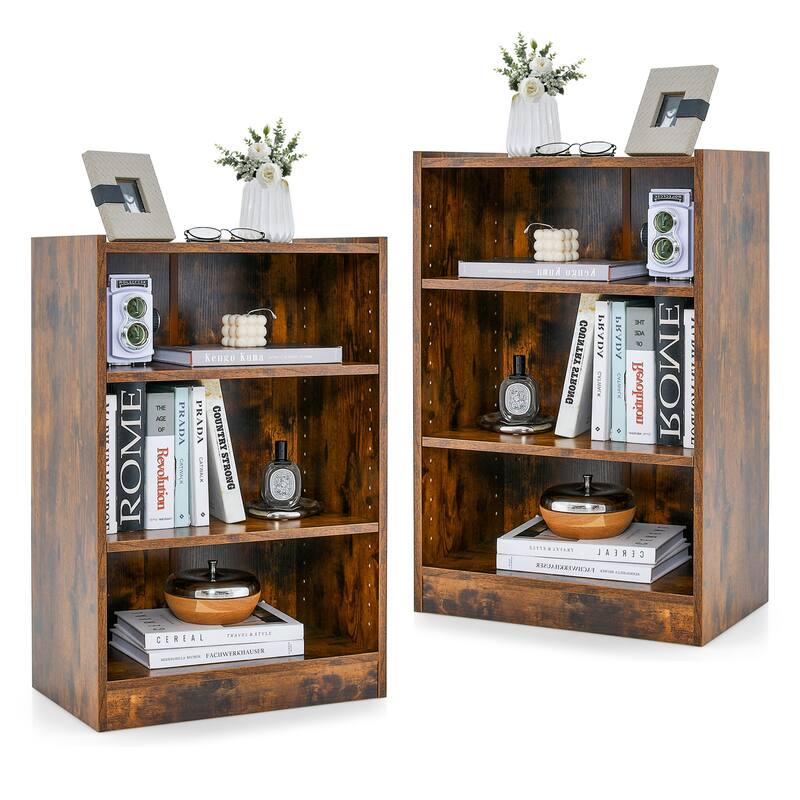 Costway 2 PCS 3-Tier Bookcase Open Multipurpose Display Rack Cabinet - 19.5'' x 12'' x 29.5'' (L x W x H) - Brown