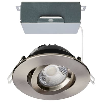 12W LED Direct Wire Downlight Gimbaled 4In CCT Selectable Round Remote Driver Brushed Nickel 850L - Brushed Nickel