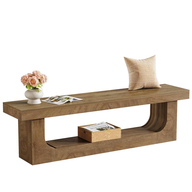 Modern Entryway Shoe Bench, 2-tier Wooden Entryway Bench
