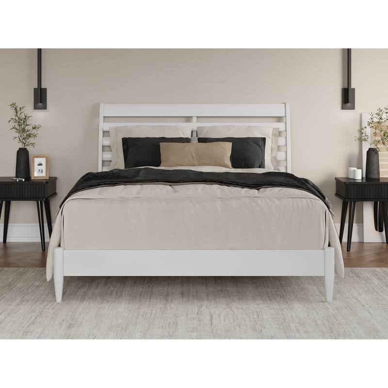Solid Wood Low Profile Platform Bed - Modern Style Bed Frame, White Finish