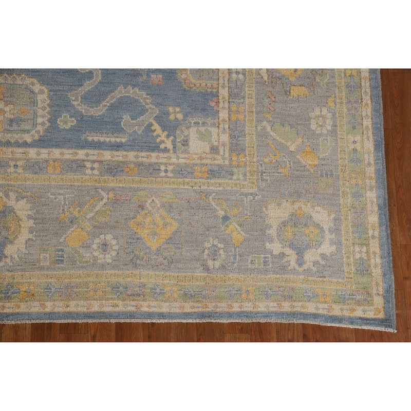 Hand Knotted Oriental 100% Wool Carpet Transitional All-Over Navy Blue & Blues Oushak Area Rug - 9' 9'' X 8' 2''
