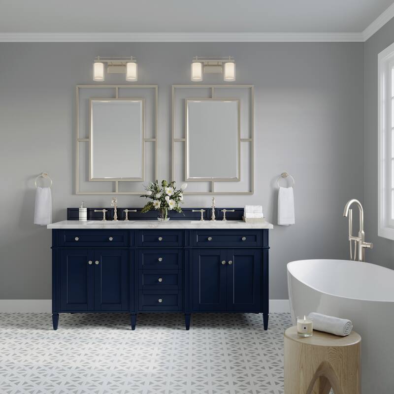 Brittany 72" Double Vanity, Victory Blue w/ 3 CM Eternal Jasmine Pearl Silestone Top w/FreePower Wireless Charger