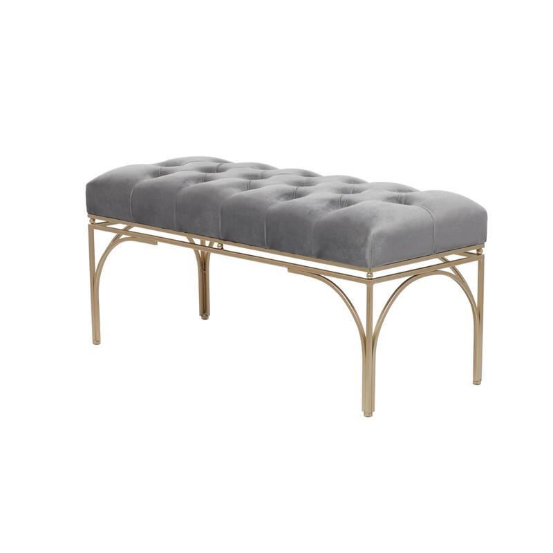 White, Black or Gray Velvet Tufted Home Bench with Gold Metal Legs