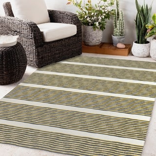 ZEN STRIPE BLOCK PRINT MUSTARD Outdoor Rug By Becky Bailey - Bed Bath ...