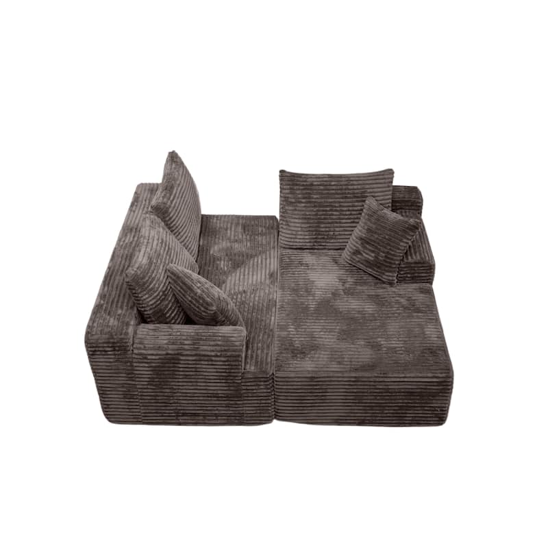 L-Shaped Corner Sectional Sofa Set with Side Chaise Lounge, Soft Foam Cushion Modular Sofa Corduroy Leisure Couch