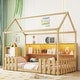 preview thumbnail 12 of 14, Twin Size Wood House Bed with LED Light, Storage Bookshelf and Guardrails Natural