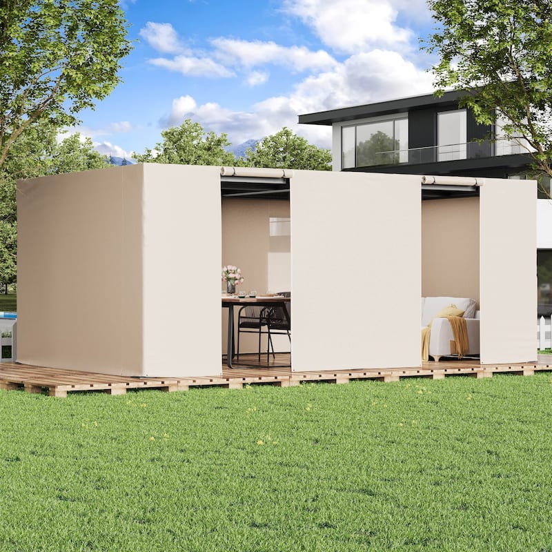 EROMMY Waterproof Pergola Winter Cover with Sidewalls, Mesh Windows and Roll-Up Door, All-Season Weather Enclosure - 12' x 20' - Beige