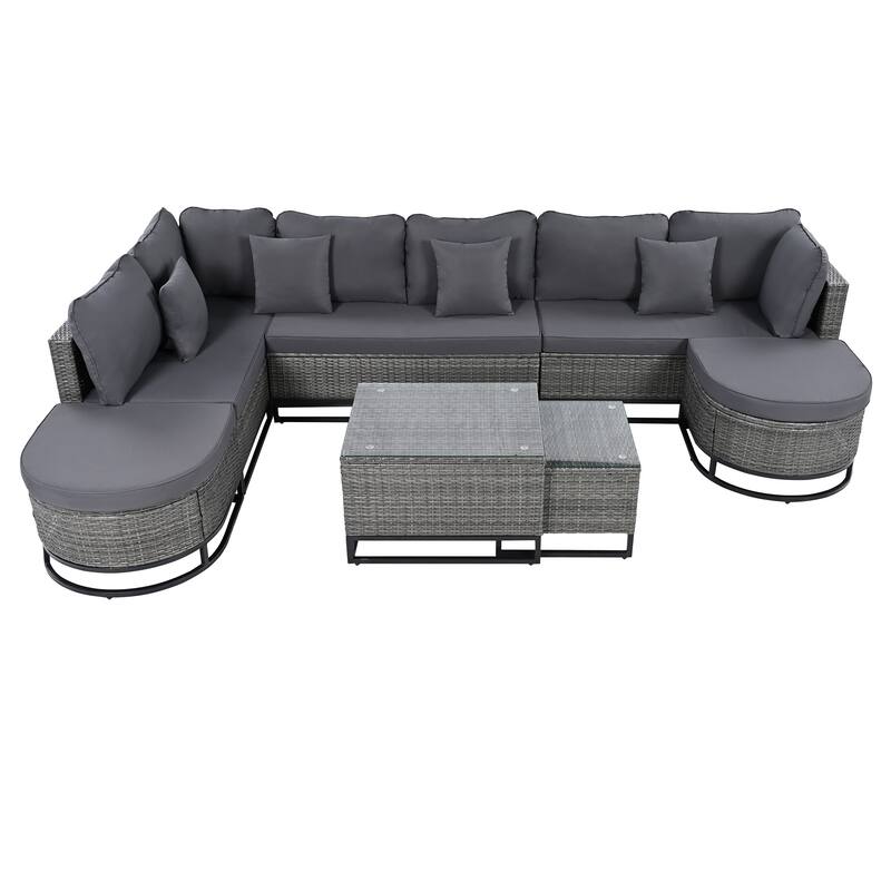 7-Pieces Outdoor Rattan Modular Sectional Sofa Set with Coffee Table, Free Combination